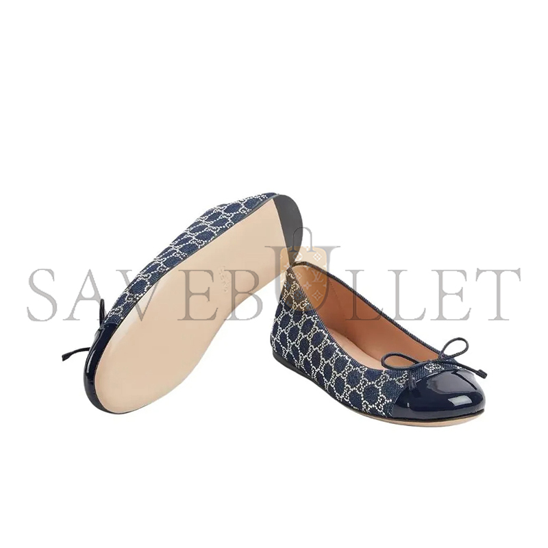 GUCCI GG CRYSTAL BALLET FLATS IN DENIM 840754